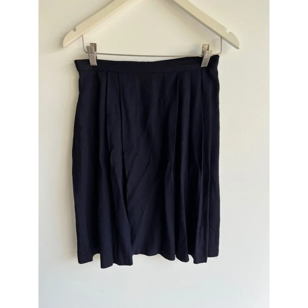 Dani Max Navy Blue Pleated Midi Skirt Vintage High Waisted Made in USA Size 8‎
